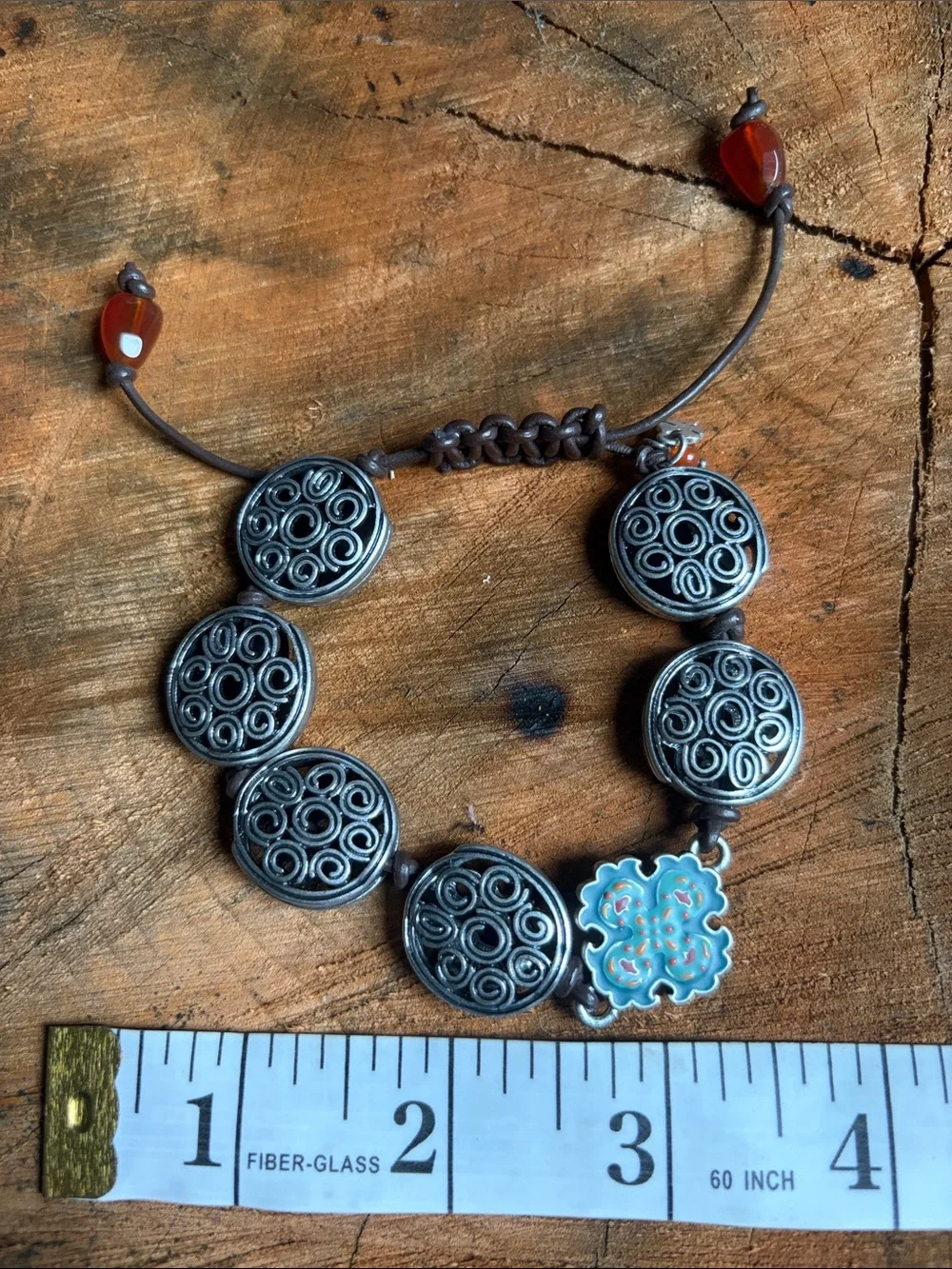 Lucky Brand Silver-Tone Swirl Disk Bracelet with Turquoise Enamel Flower Accent